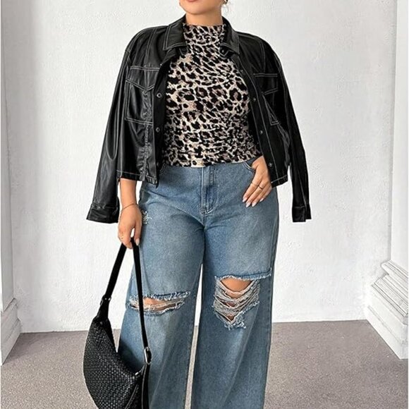 Floerns Women's Plus Size XL Cheetah Tank Top Sleeveless Ruched Going Out - Picture 2 of 2